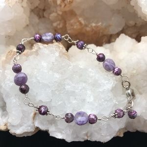 Charoite, Purple Pearl & Silver Bracelet - NEW (B)